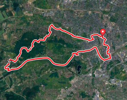 Kraków City Loop Route Map Map of the Krakow city highlights road bike loop via Kazimierz.
