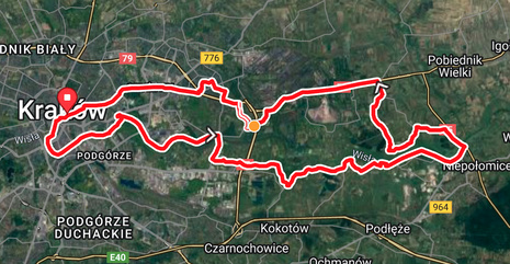 Flat Speed Loop Route Map High-speed flat road bike loop map along the Vistula river.