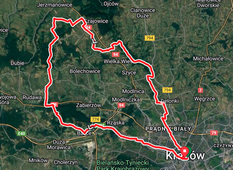 Hard Ojców Climbing Map Hard climbing road bike route map for Ojców National Park.