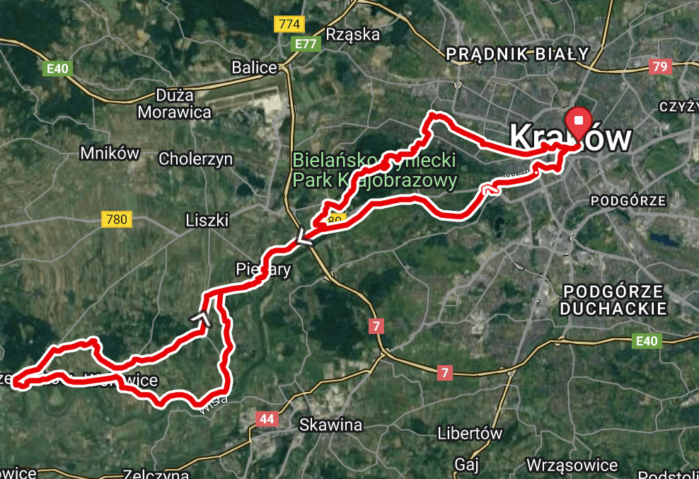 Vistula River Flat Route Map Flat Vistula river road bike route map to Czernichów.